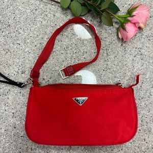 Prada Pochette Shoulder Bag Tessuto Small Red
